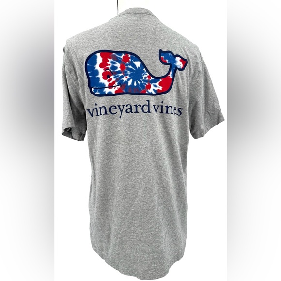 Vineyard Vines Tops - Vineyard Vines size Small Gray Cotton T-Shirt with Red White Blue Tie-Dye Whale